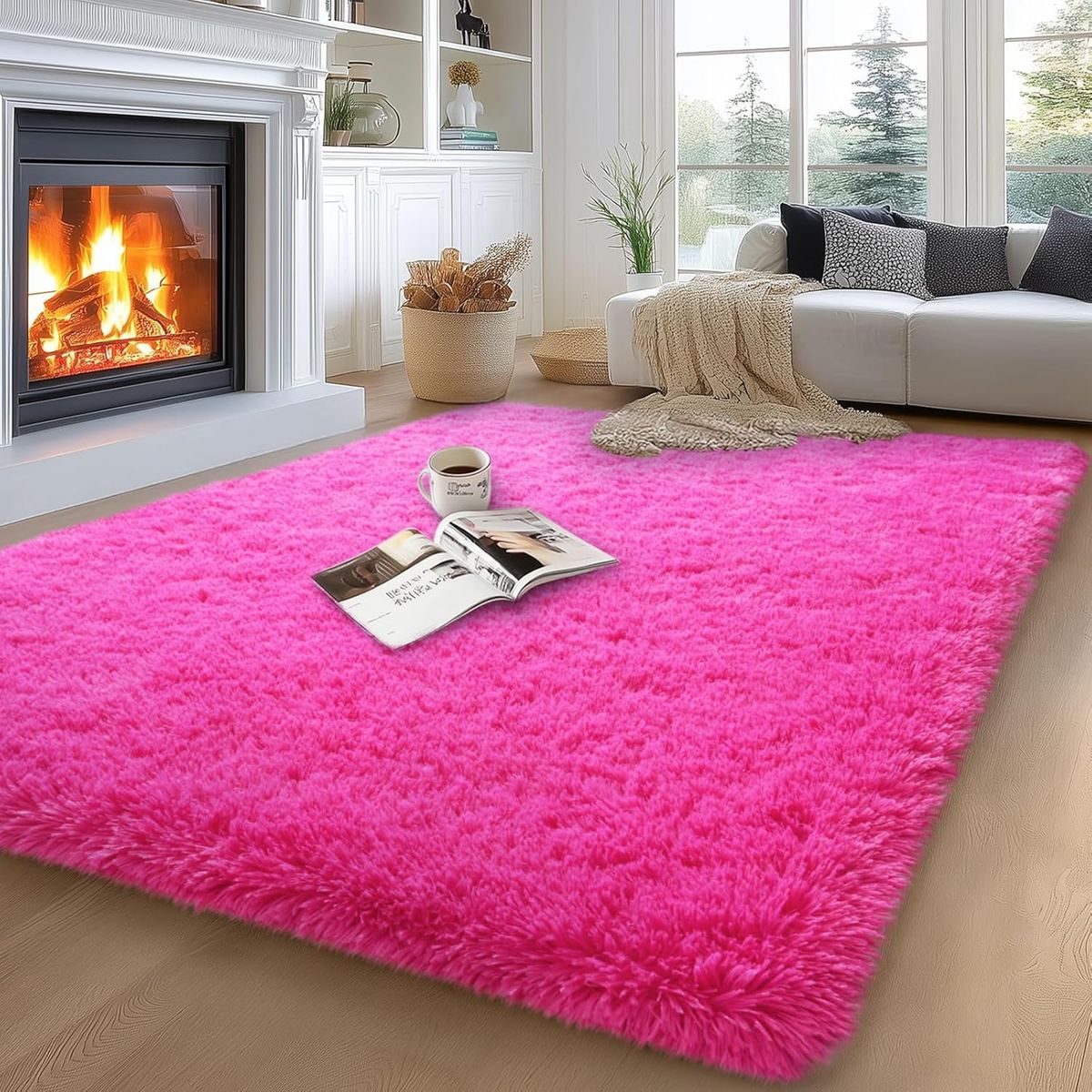 GENERICO - Alfombra Rectangular peluche pelo largo 1.50 x 2.00m fucsia
