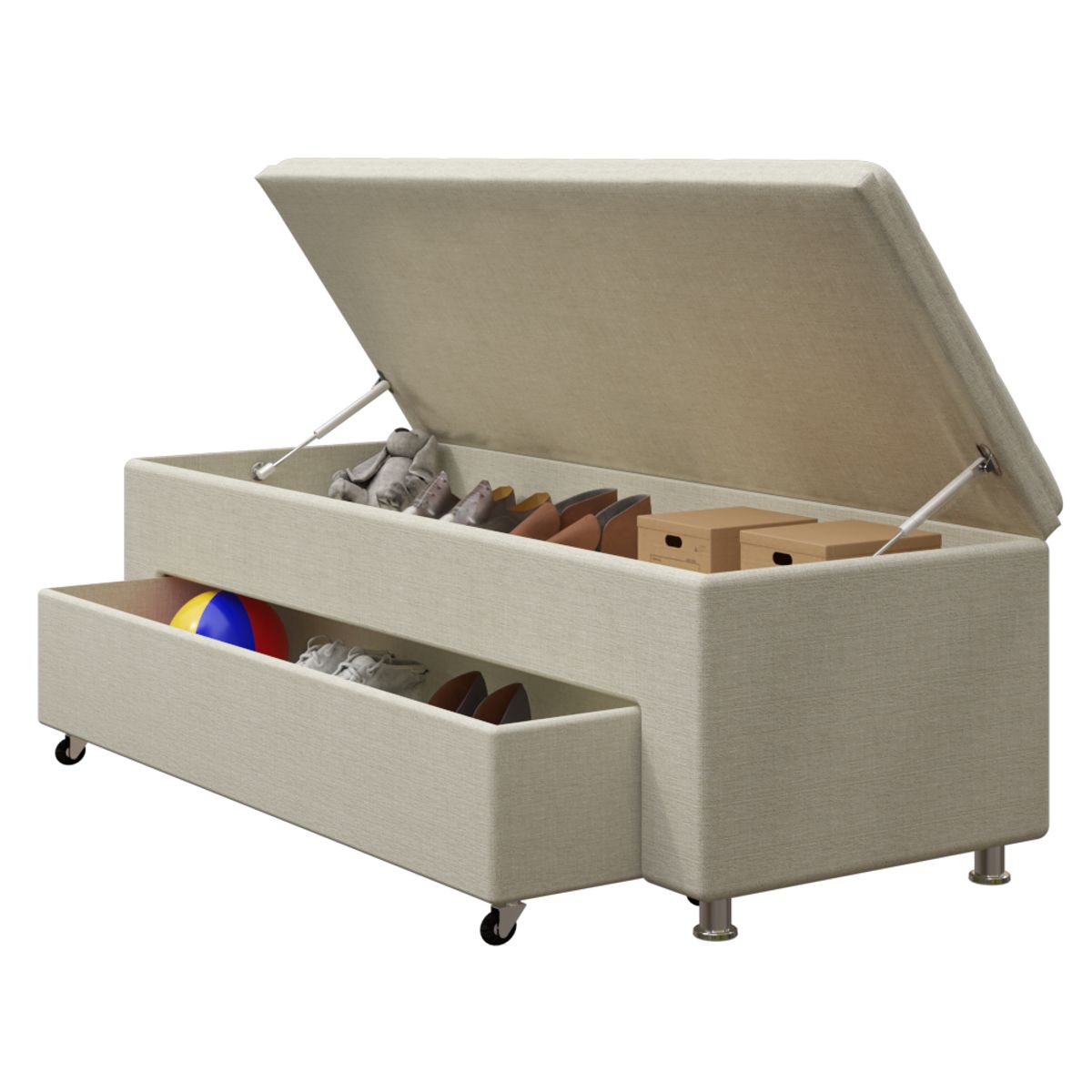 MUEBLES MACRUMO - Zapatera de madera tapizada baúl 108cm- color beige - Tela antifluidos