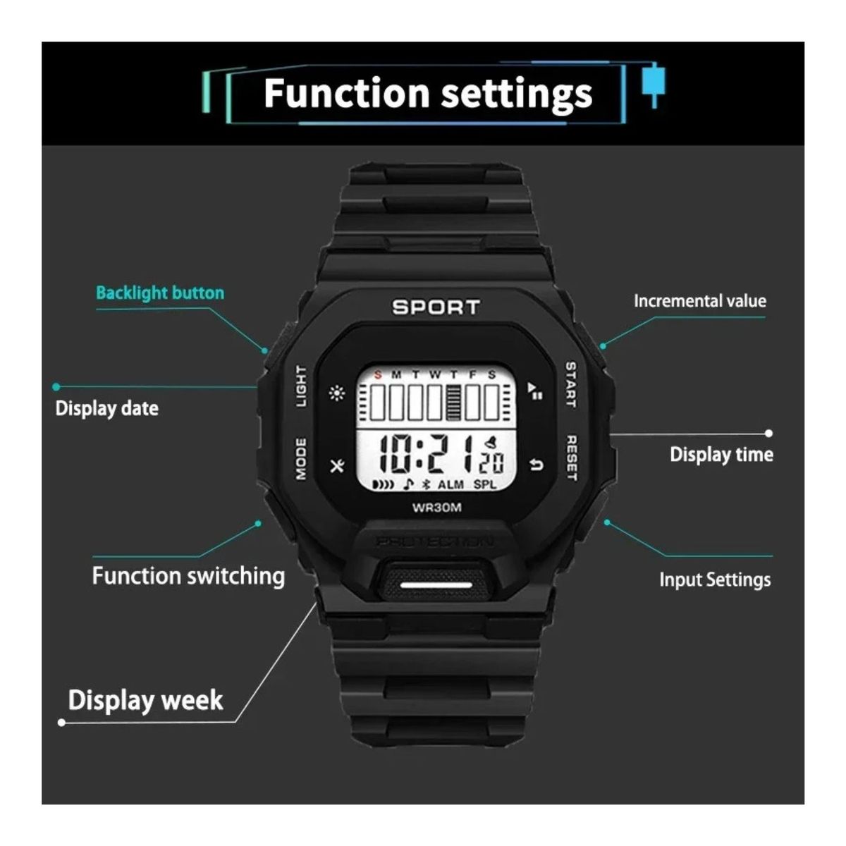 GENERICO - Reloj Digital Hombre Resistente Al Agua  Unisex