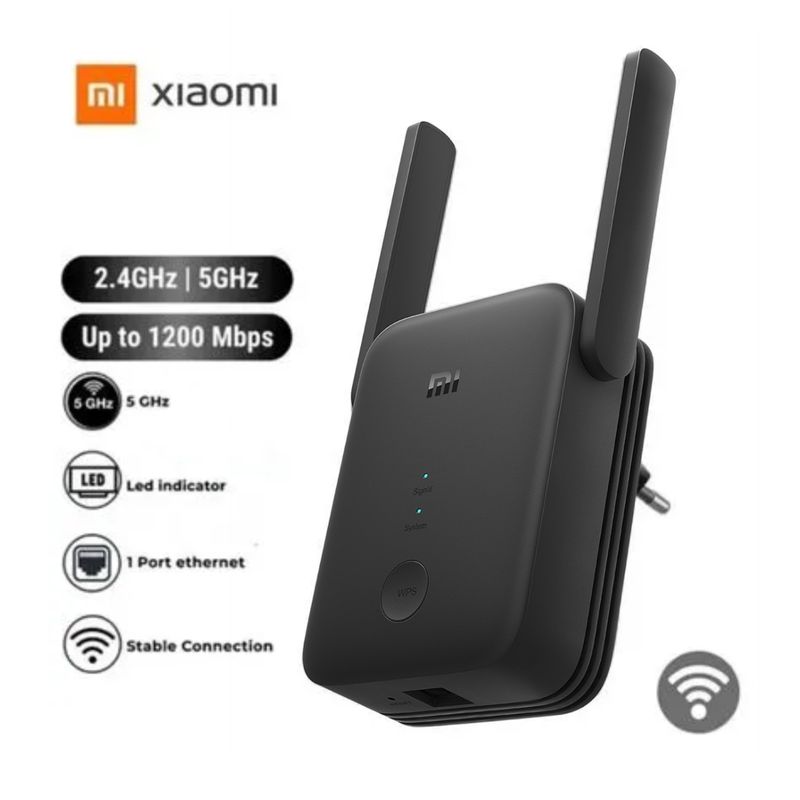 XIAOMI - Repetidor Wifi Xiaomi Range Extender AC1200 Dual Wifi Negro