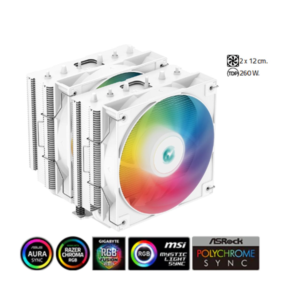 DEEPCOOL - Disipador Por Aire AG620 DIGITAL WH ARGB 2 x 12 cm. 260 W  DEEPCOOL