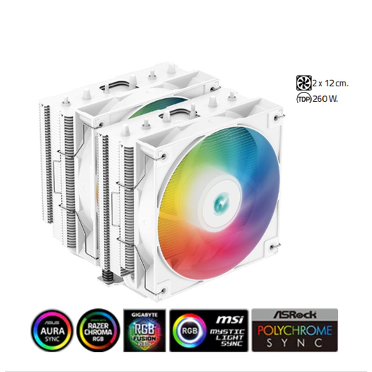 DEEPCOOL - Disipador Por Aire AG620 DIGITAL WH ARGB 2 x 12 cm. 260 W  DEEPCOOL