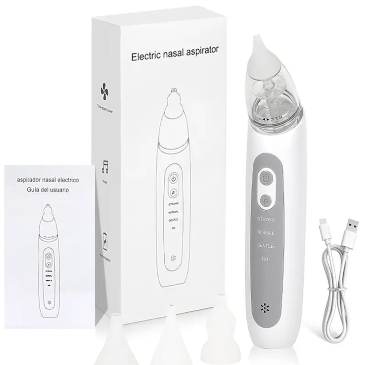 GENERICO - SUCCIONADOR NASAL ELECTRICO PARA BEBES MUSICAL 3 BOQUILLAS