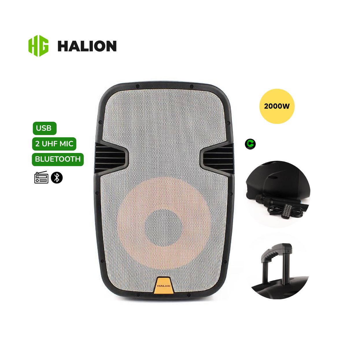 HALION - Parlante Activo 15 Halion PHA-15MB 2UHF 2000W