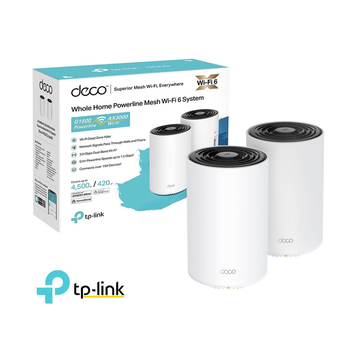 TP LINK - TP-LINK Deco PX50 2-pack Dual-Band WiFi 6 Mesh + PLC AI AX3000 + G1500