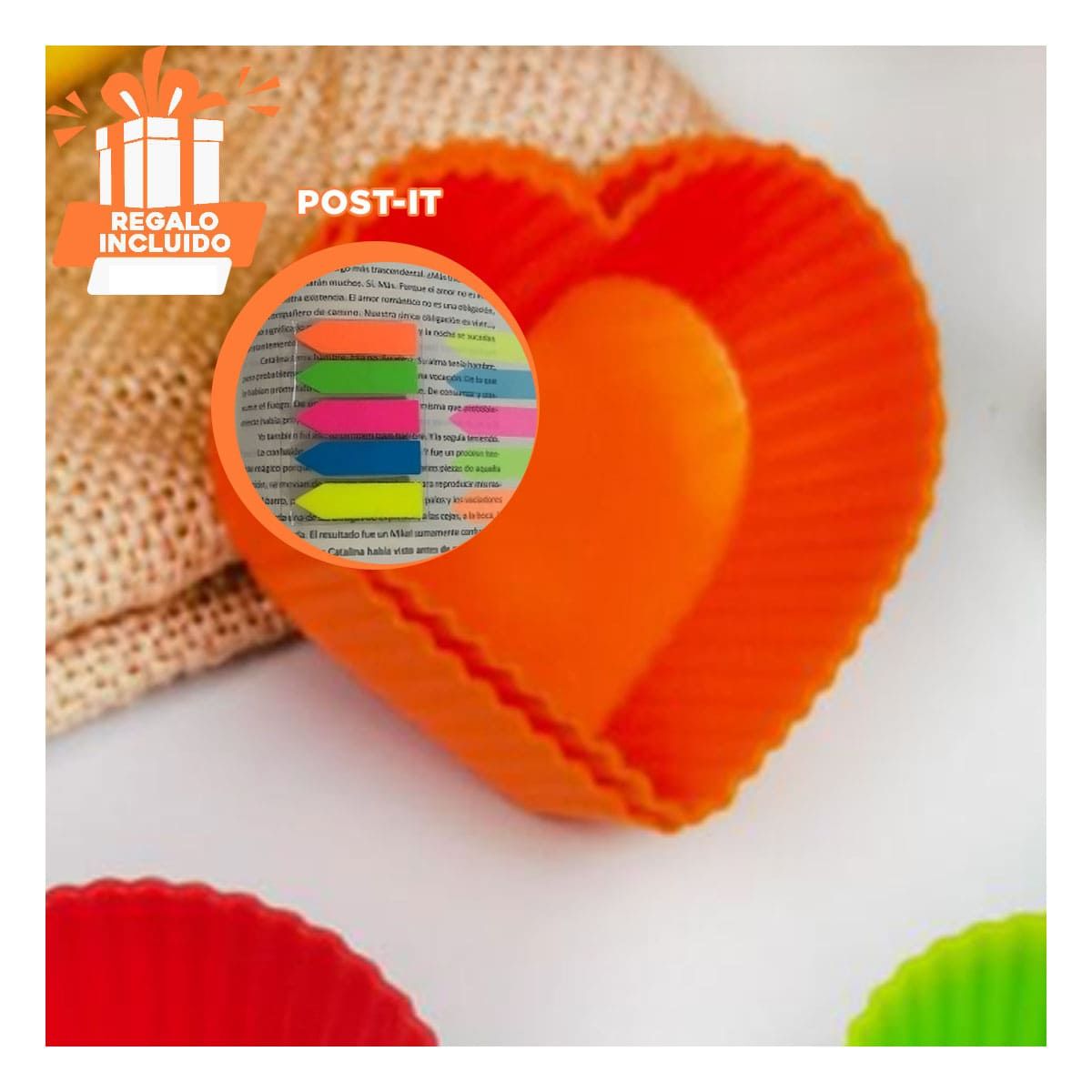 GENERICO - Envase Practico de Corazon Naranja Y+Post-it Adhesivos