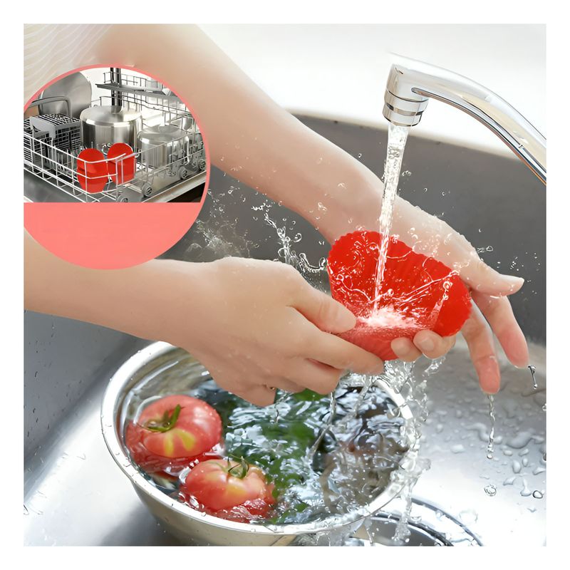 GENERICO - Pack4 Recipiente Flexible de Horno Rojo Y+Papel de Regalo