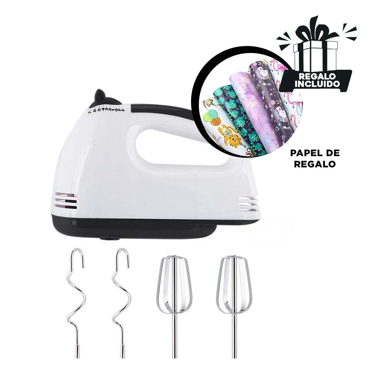 GENERICO - Batidora Manual para Postres Blanco Y+Papel de Regalo