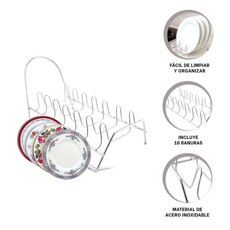 GENERICO - Pack6 Porta Tapas y Platos de Acero Inoxidable 10div
