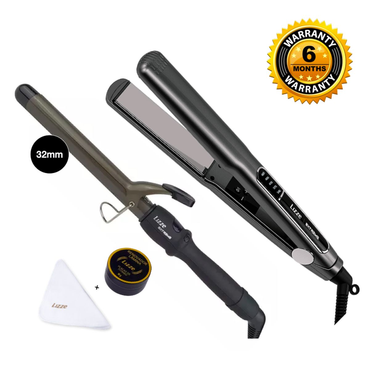 LIZZE - Lizze Pack Plancha 480F y Rizador 32mm Lizze Extreme + Kit Pulidor
