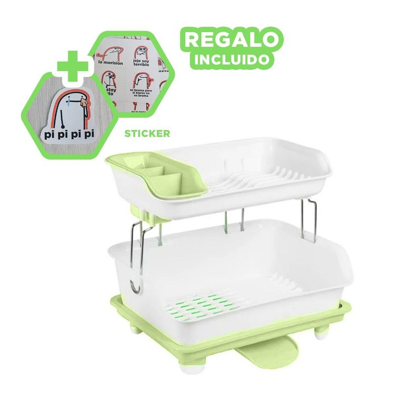 GENERICO - Pack6 Colador Duro de Platos 2N Verde Y+Regalo Stickers