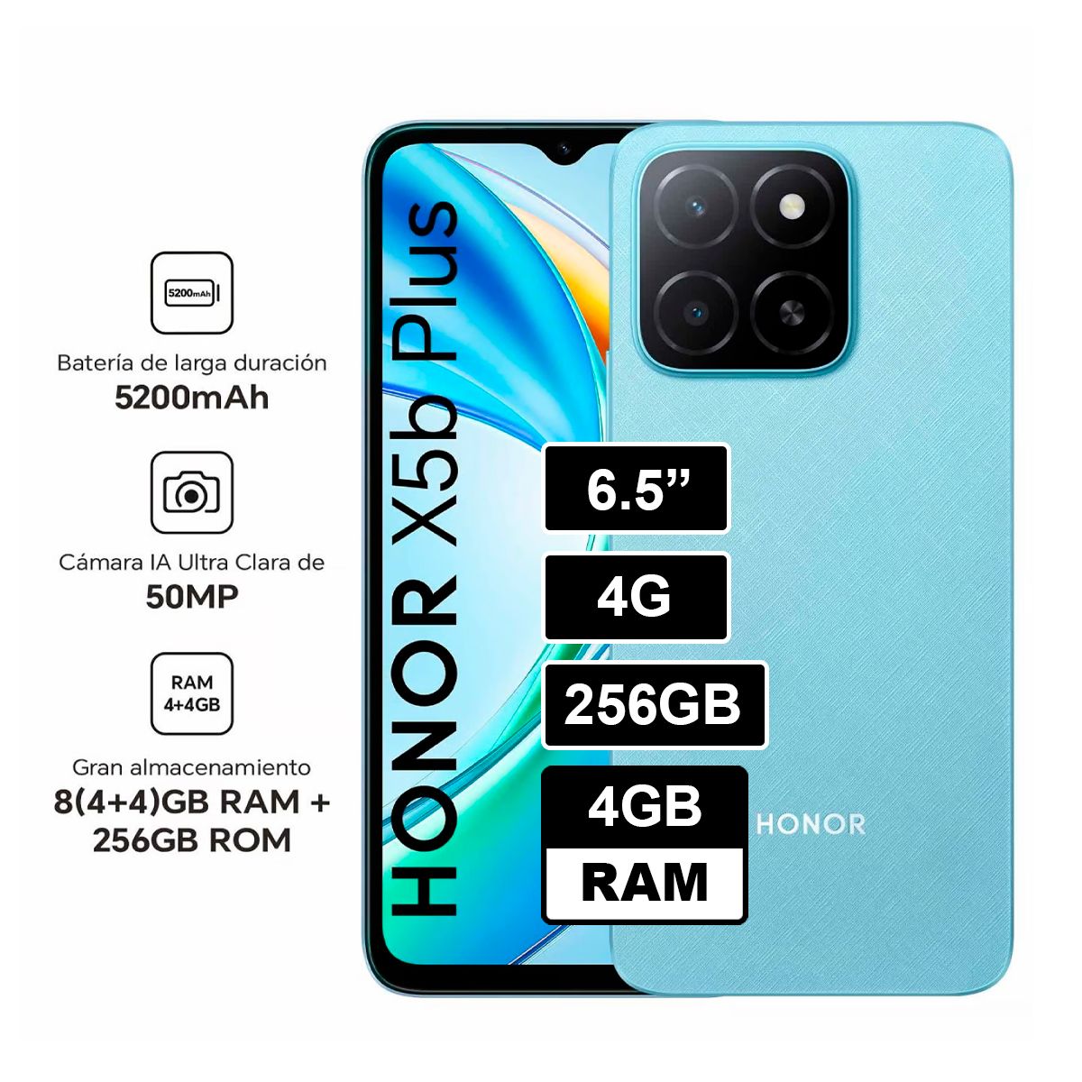 HONOR - Celular Honor X5B Plus 6.5 pulg 4GB RAM 256GB 50MP Ocean Blue