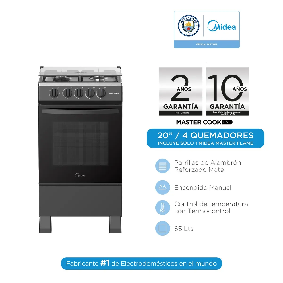 MIDEA - Cocina a gas Midea  MGS20FS2LFABB-PE4 Quemadores Negra