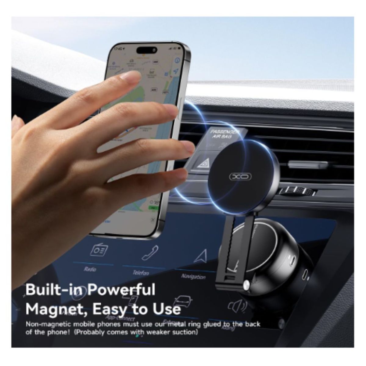 GENERICO - Soporte de teléfono de succión magnética Rotación 360° XO-C168