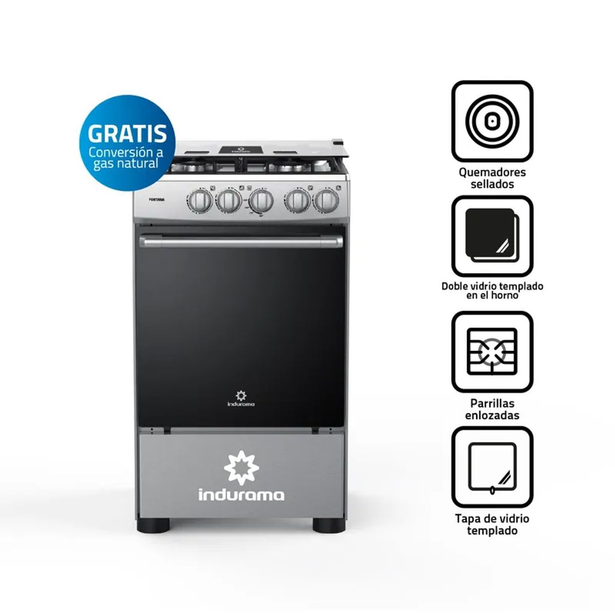 INDURAMA - Cocina 20" 4 Hornillas Gris Fontana