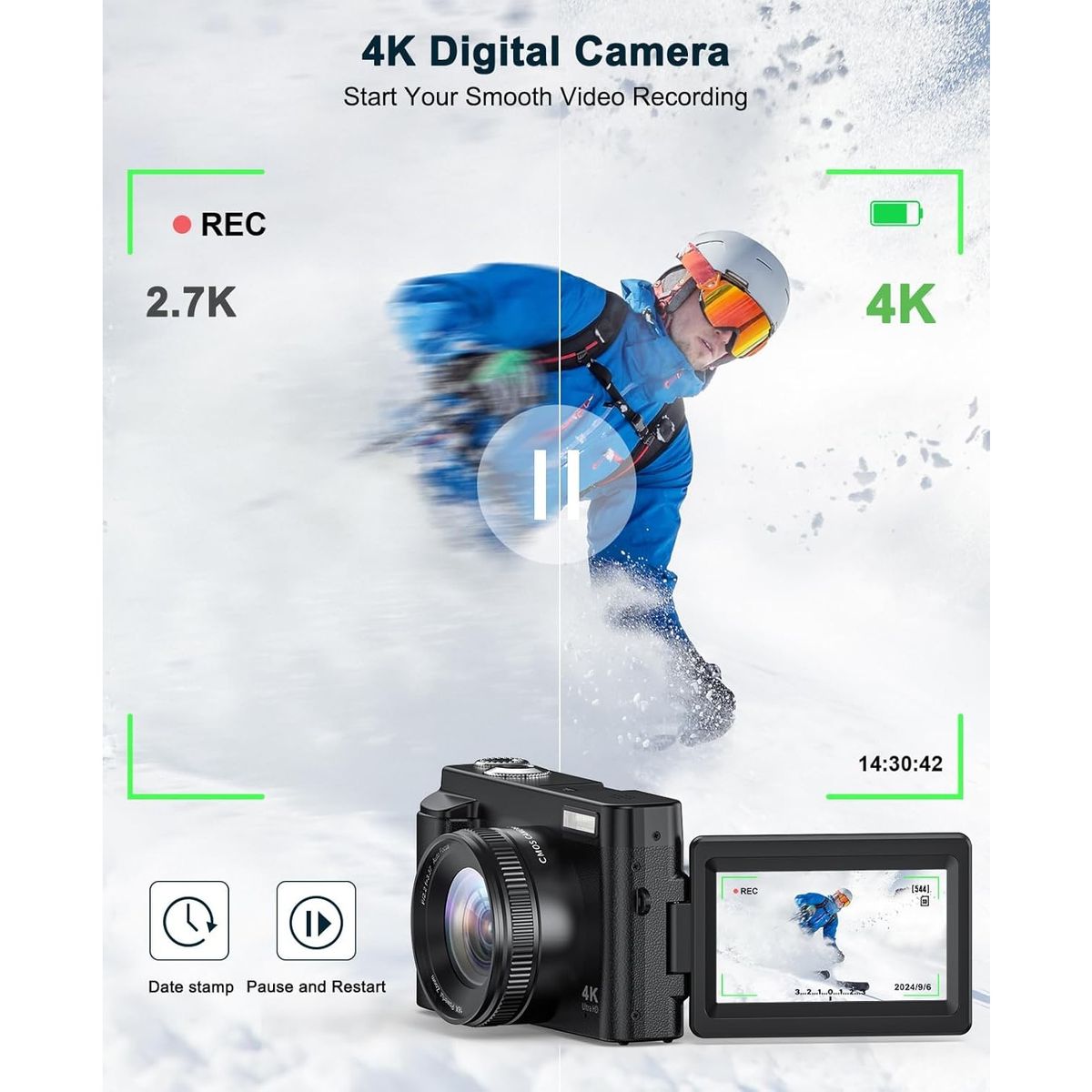 GENERICO - Cámara digital 4K para fotografía y video cámara de 48MP