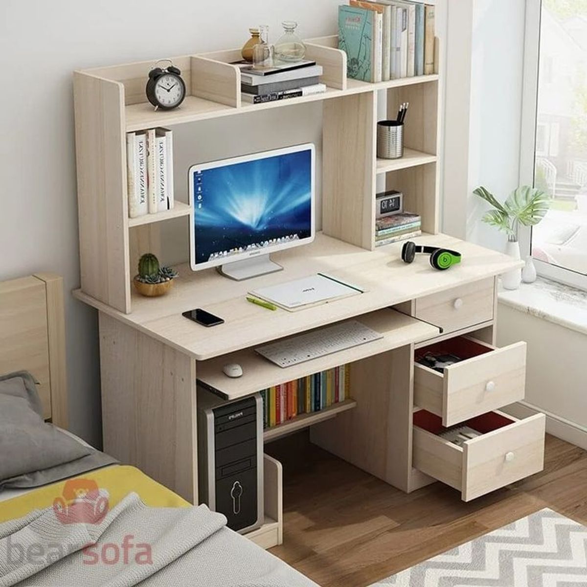 STARHOME - Escritorio Moderno con Biblioteca Lunaris Beige