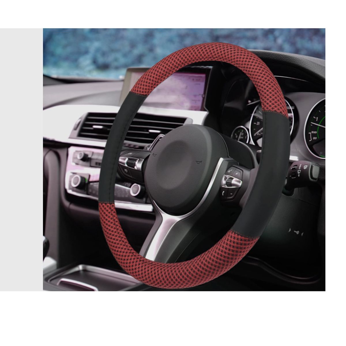 GENERICO - Funda Timón Auto Universal forro protector Malla antideslizante Rojo