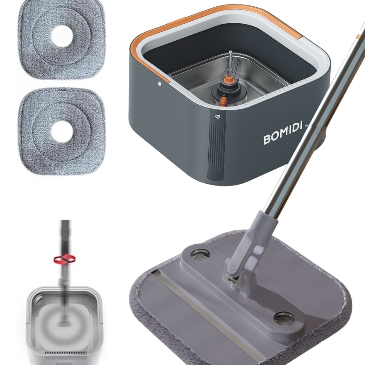 BOMIDI - Trapeador Giratorio Microfibra 3 en 1 Bomidi M20 Gris