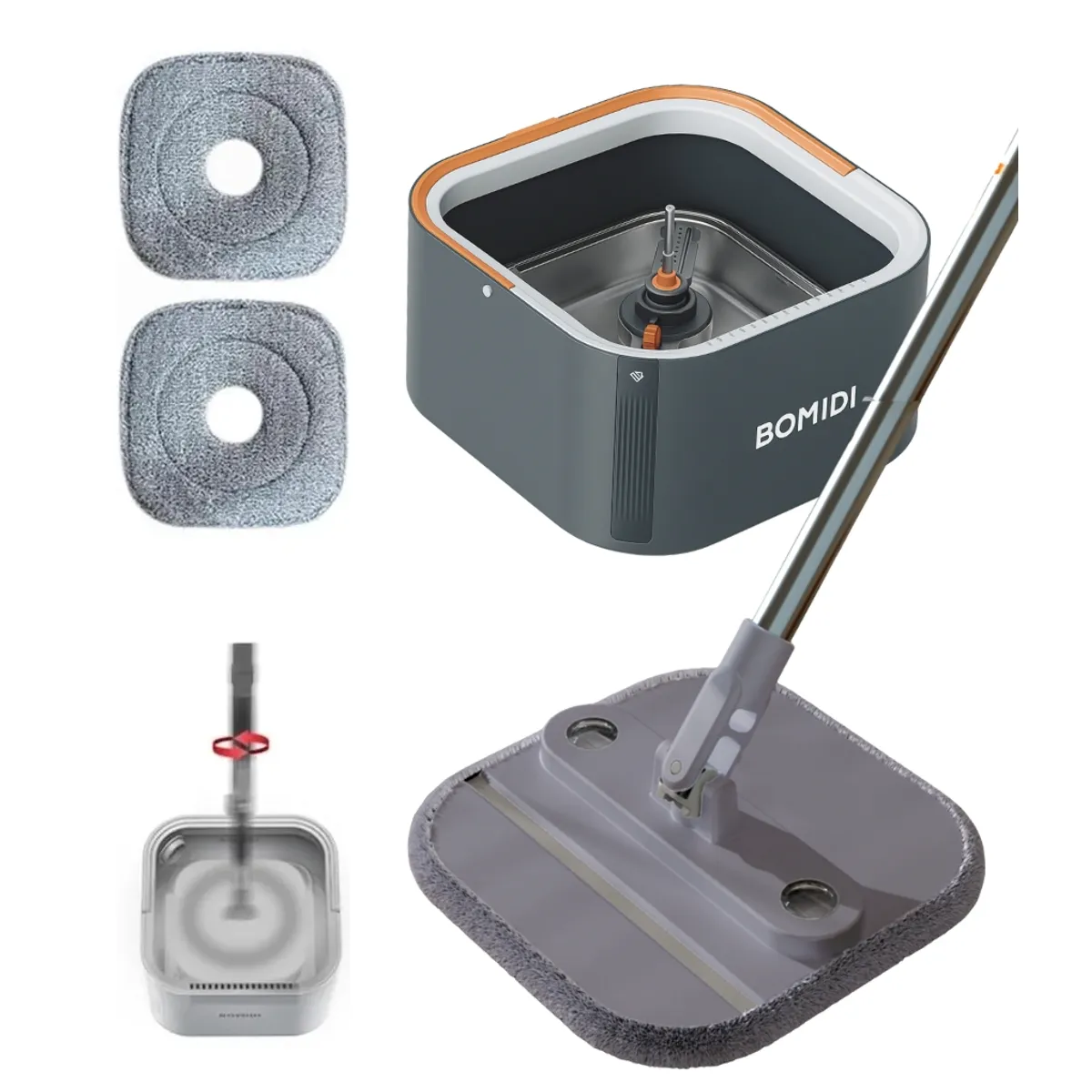 BOMIDI - Trapeador Giratorio Microfibra 3 en 1 Bomidi M20 Gris