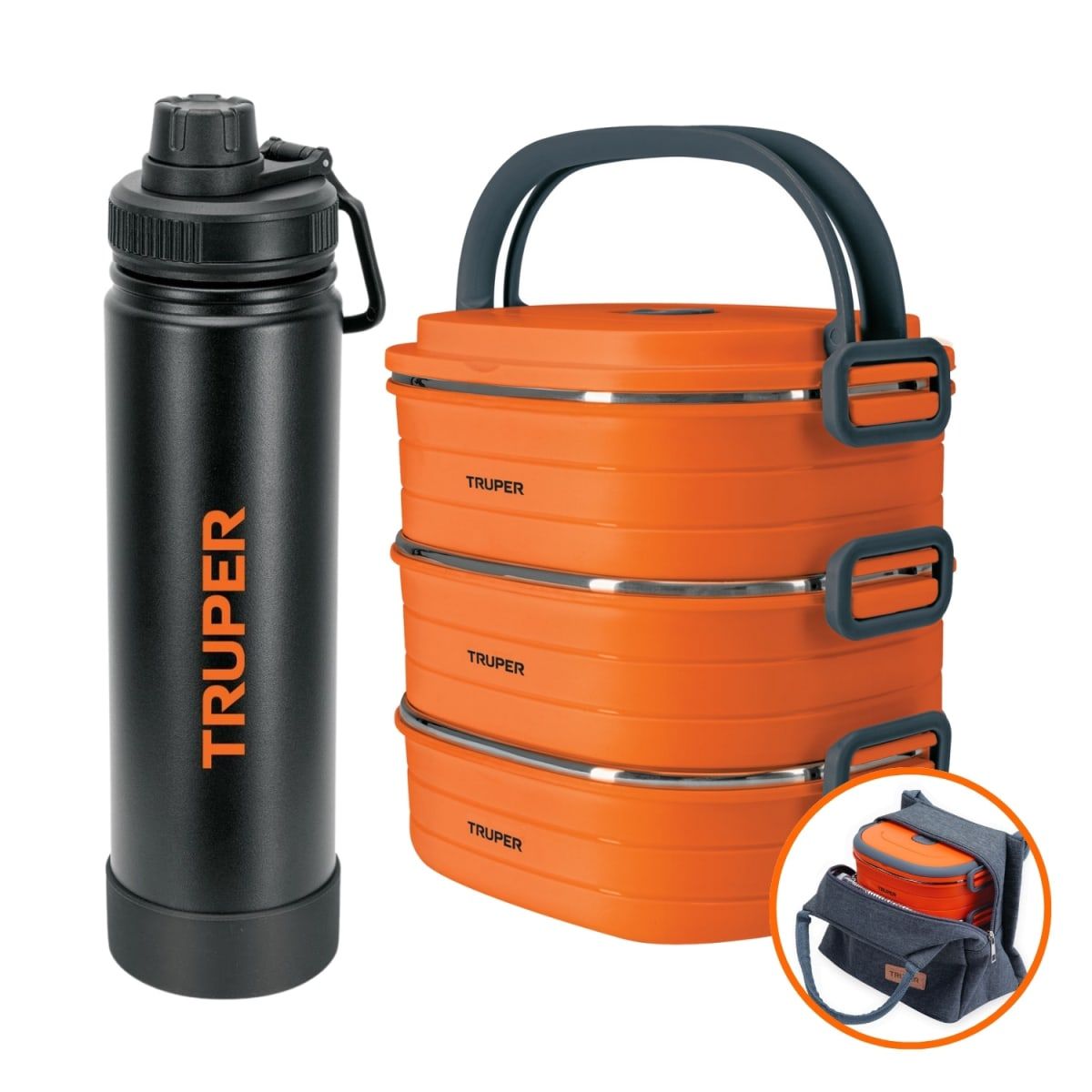 TRUPER - Kit Lonchera Térmica + Termo Acero Inoxidable 750ml Truper