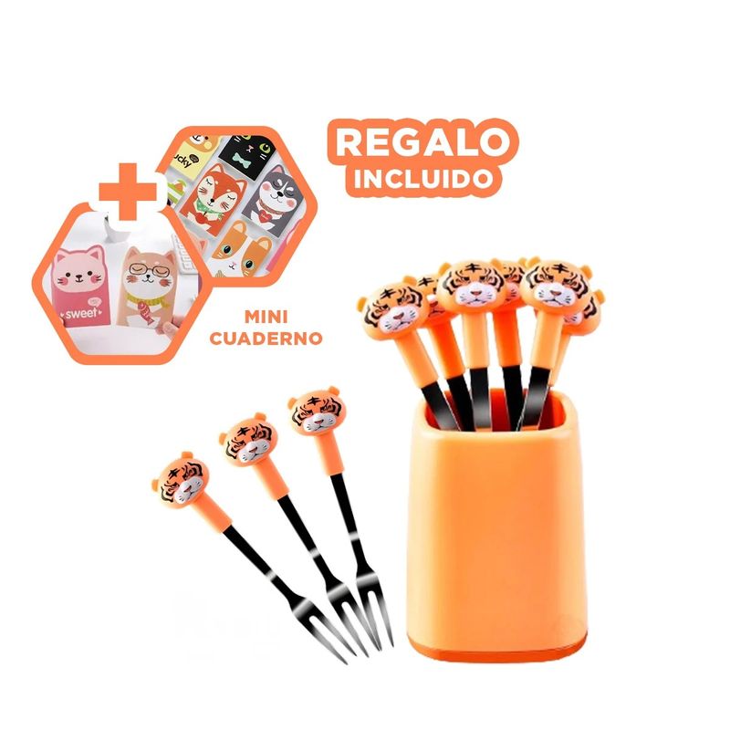 GENERICO - Mini Tenedor para Niños Tigre Anaranjado Y+Regalo Agendita