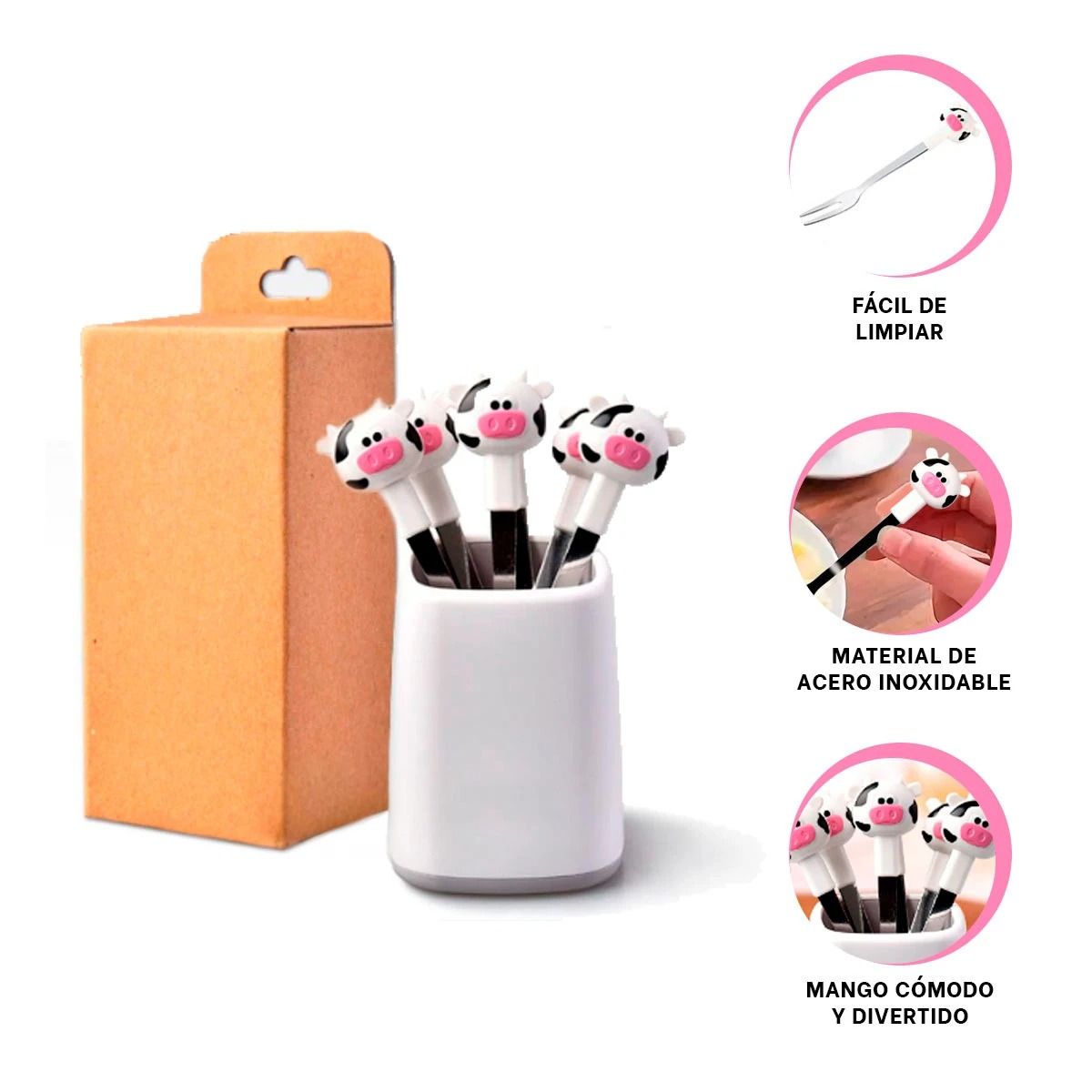GENERICO - Pack2 Mini Tenedor Niños en Vaca Y+Regalo Agendita