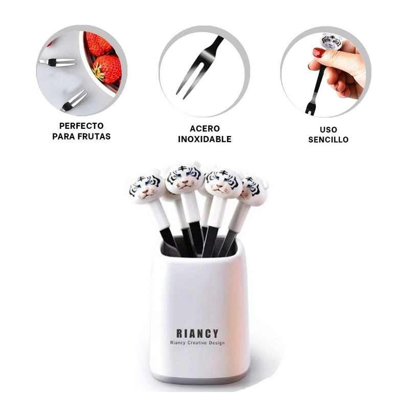 GENERICO - Pack2 Mini Tenedor Niños Tigre Blanco Y+Regalo Agendita