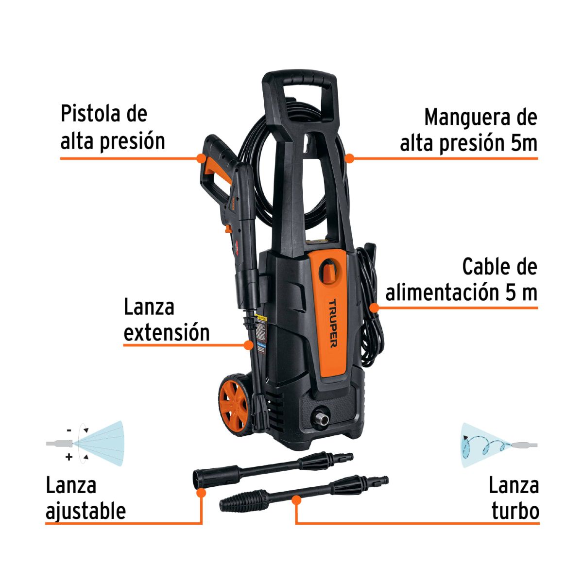 TRUPER - Combo Hidrolavadora 1800psi + manguera de 20m con pistola Truper