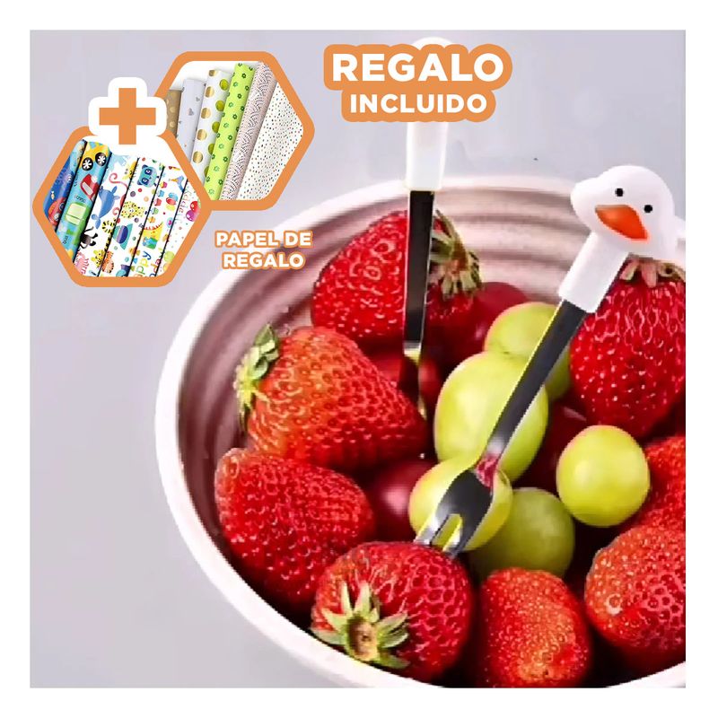 GENERICO - Pack6 Tenedor Pequeño en Pato Blanco Y+Papel de Regalo