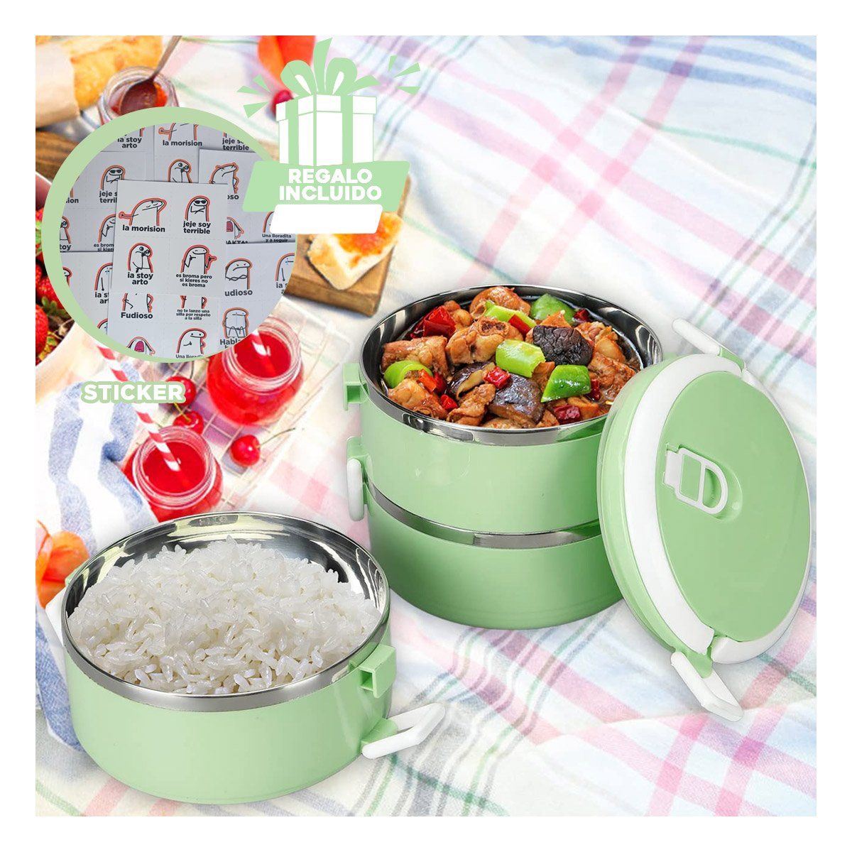 GENERICO - Taper Moderno con Forma Redonda Verde Y+Regalo Stickers