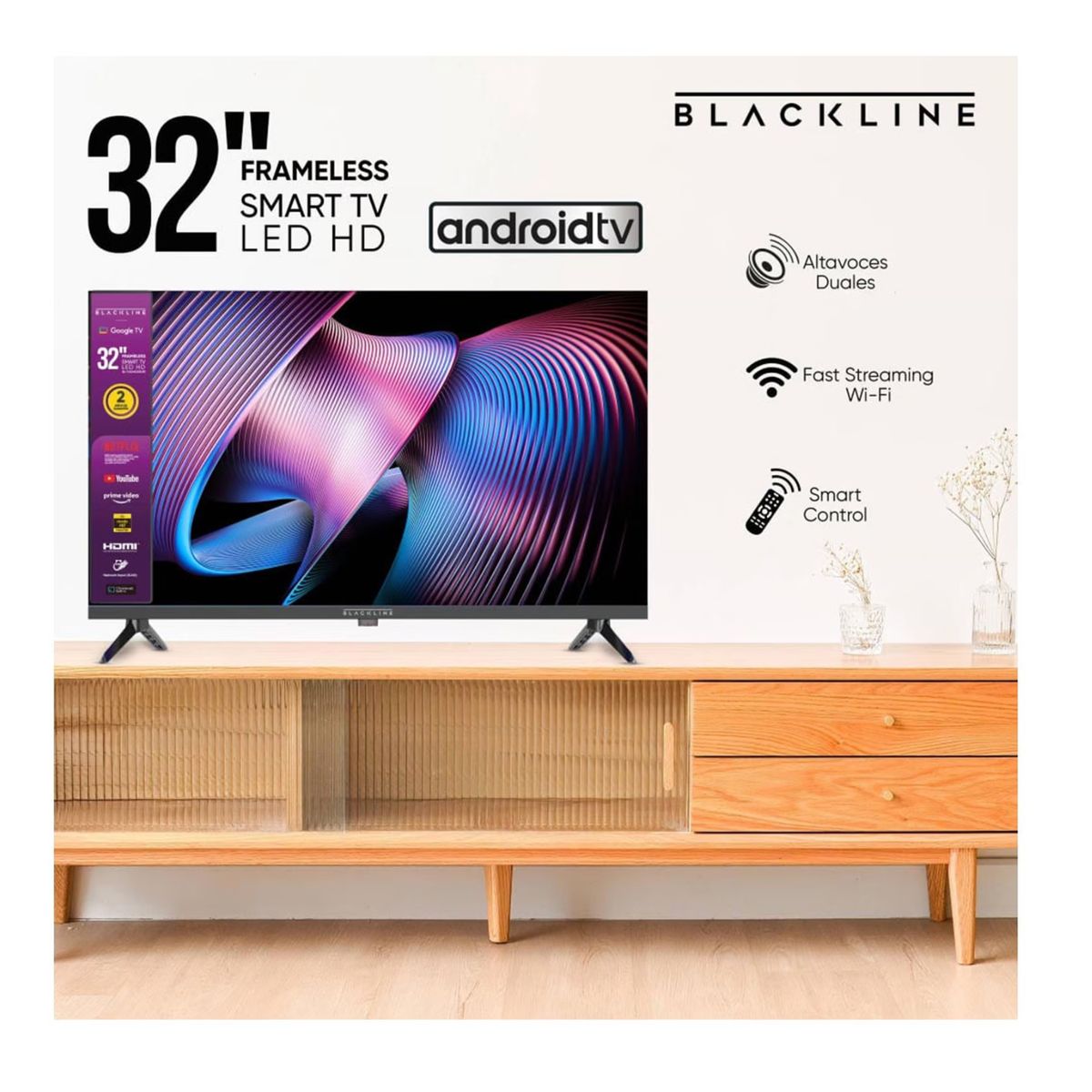 BLACKLINE - Televisor BLACKLINE 32” HD Smart TV BL-TV32HEG5F4PE LED + Antena