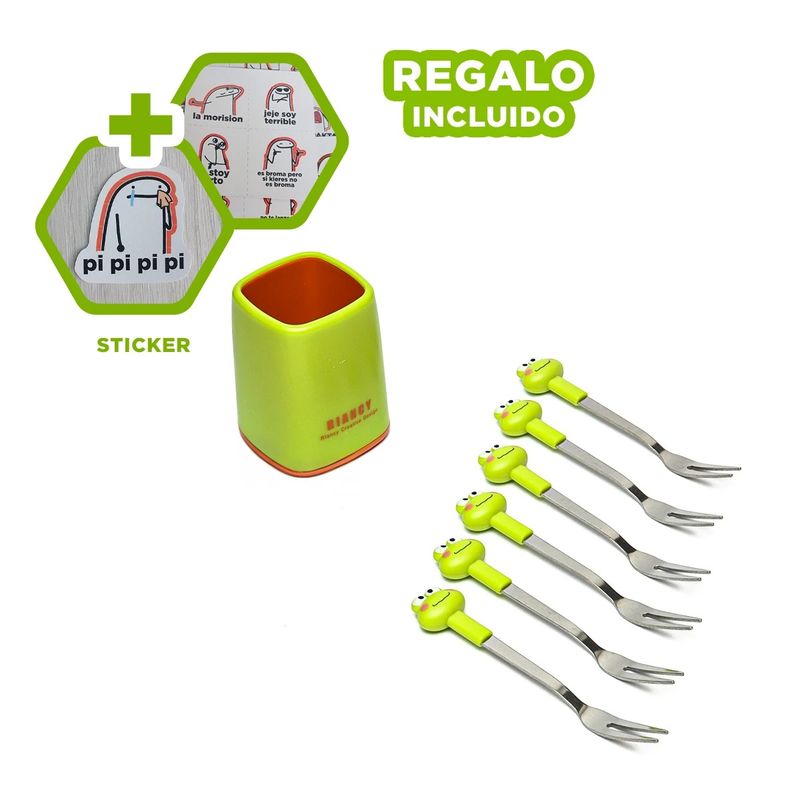 GENERICO - Pack12 Cubierto Infantil Verde Limon Y+Regalo Stickers