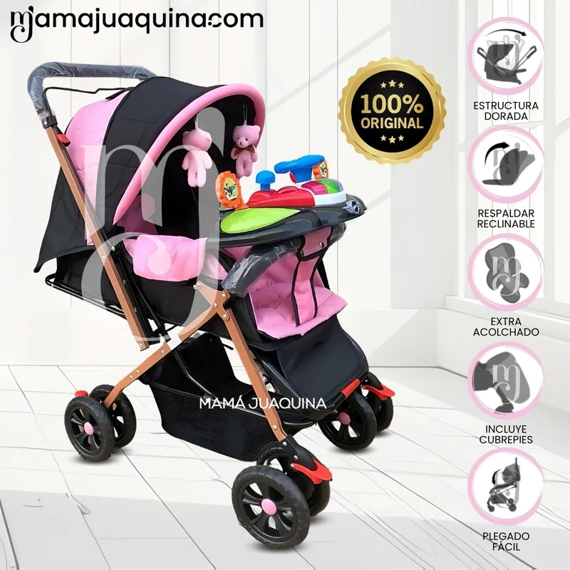 BABY - Coche Cuna Didactico «SHABERT GOLD» de Lujo Pink
