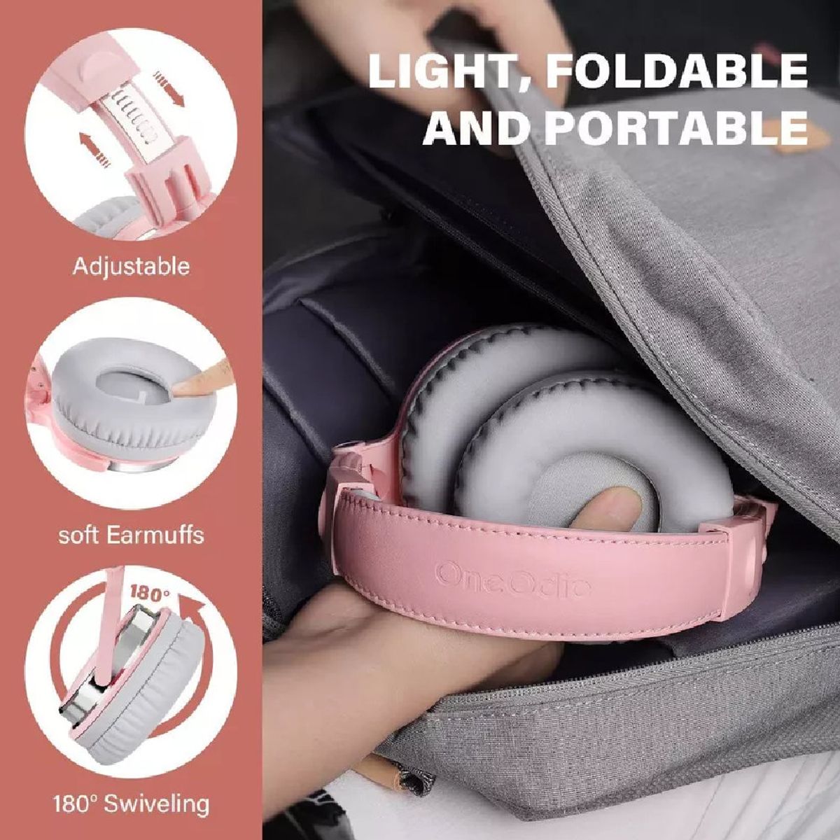 ONEODIO - Audífono ONEODIO Pro 10 Pink Grey Wired Headphones