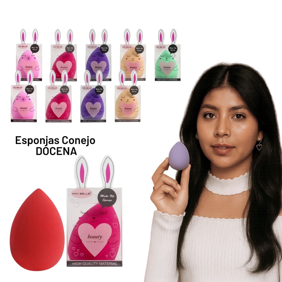 GENERICO - Esponja de maquilaje Beauty Blender Suave Bunny DOCENA