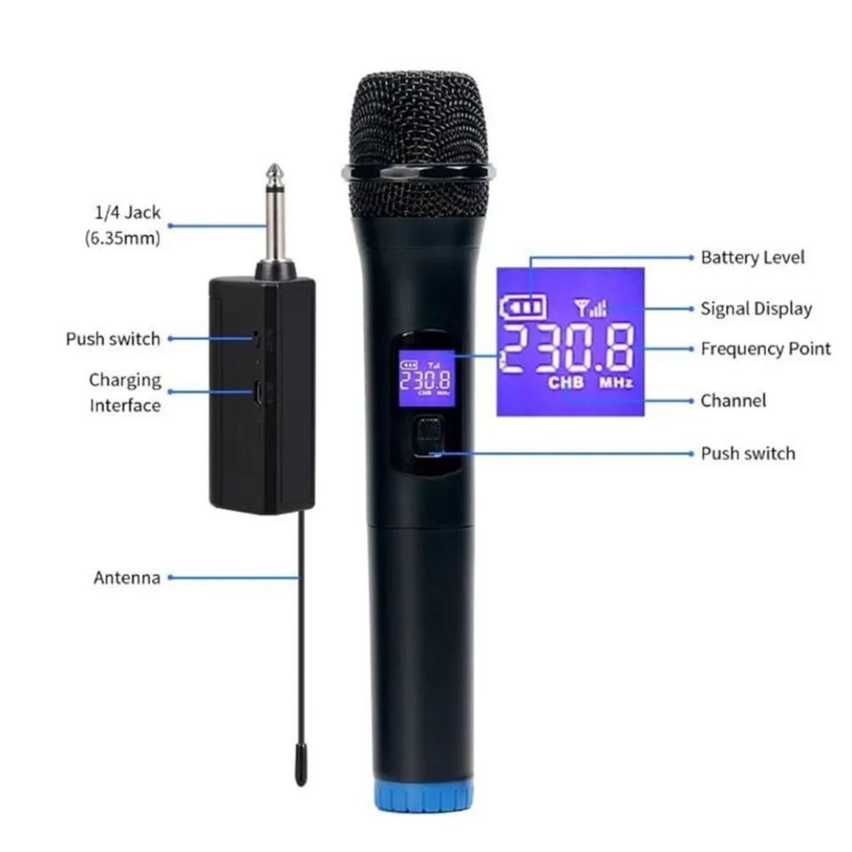 GENERICO - Kit Microfono Inalambrico UHF Karaoke Fiestas Equipos Plug WG-22