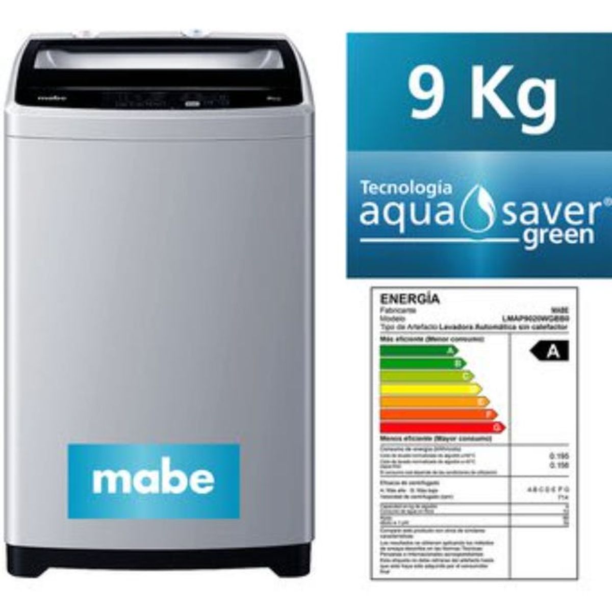 MABE - Lavadora automática de 9 kg silver Mabe- LMAP9020WGBB0
