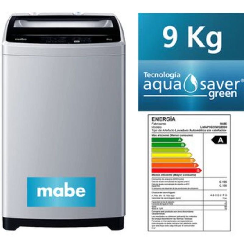 MABE - Lavadora automática de 9 kg silver Mabe- LMAP9020WGBB0