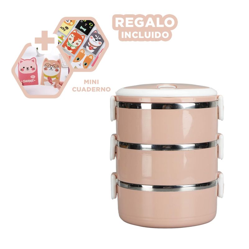GENERICO - Taper Termico con Tres Niveles en Rosado Y+Regalo Agendita