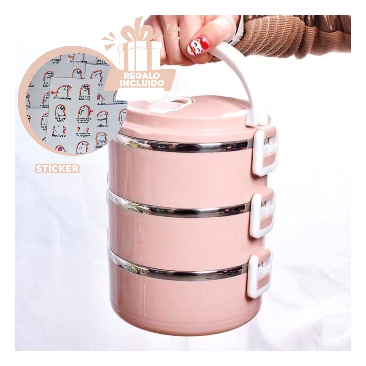 GENERICO - Taper Moderno con Forma Redonda Rosado Y+Regalo Stickers