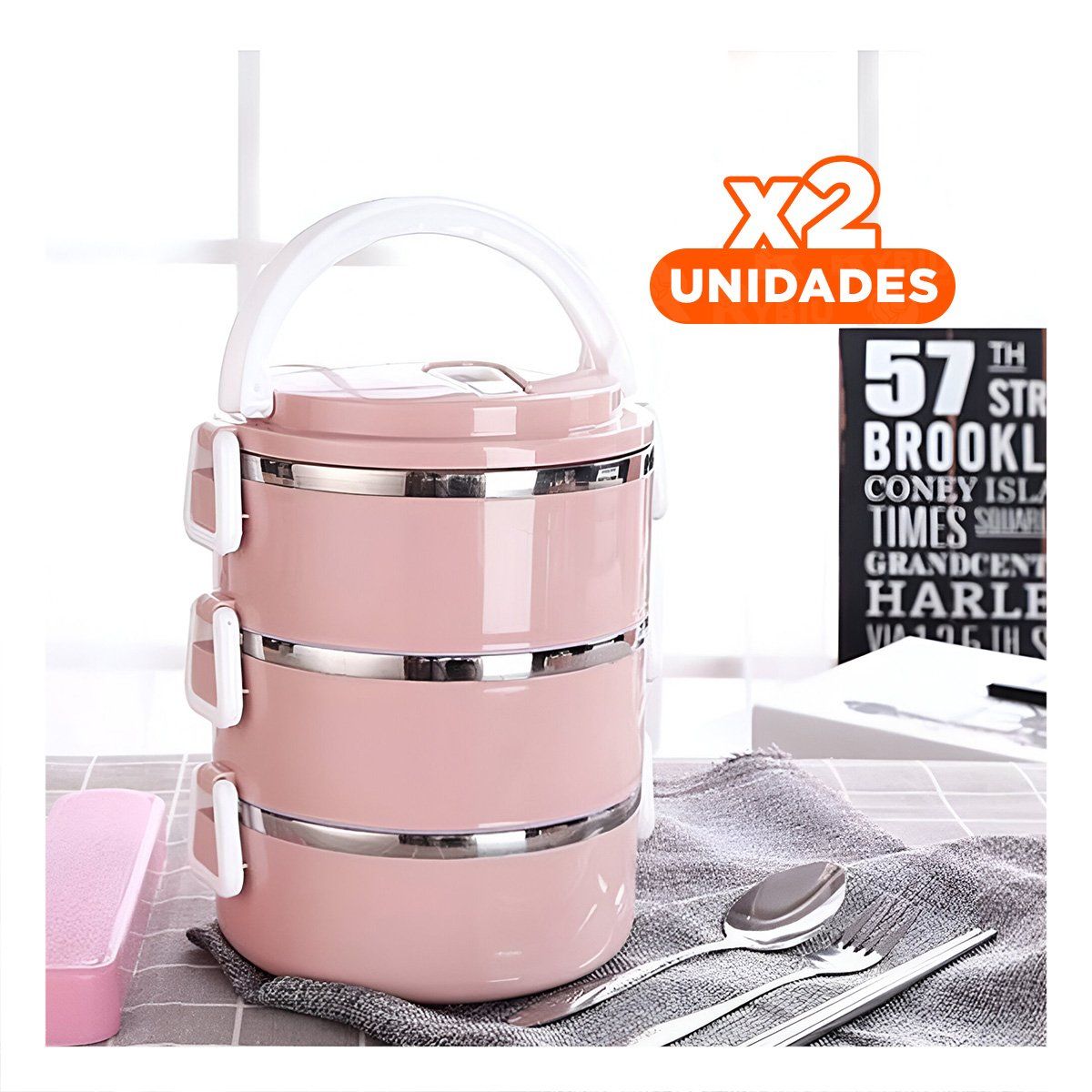 GENERICO - Pack2 Contenedor de Diseno CIrcular Rosado Y+Regalo Stickers