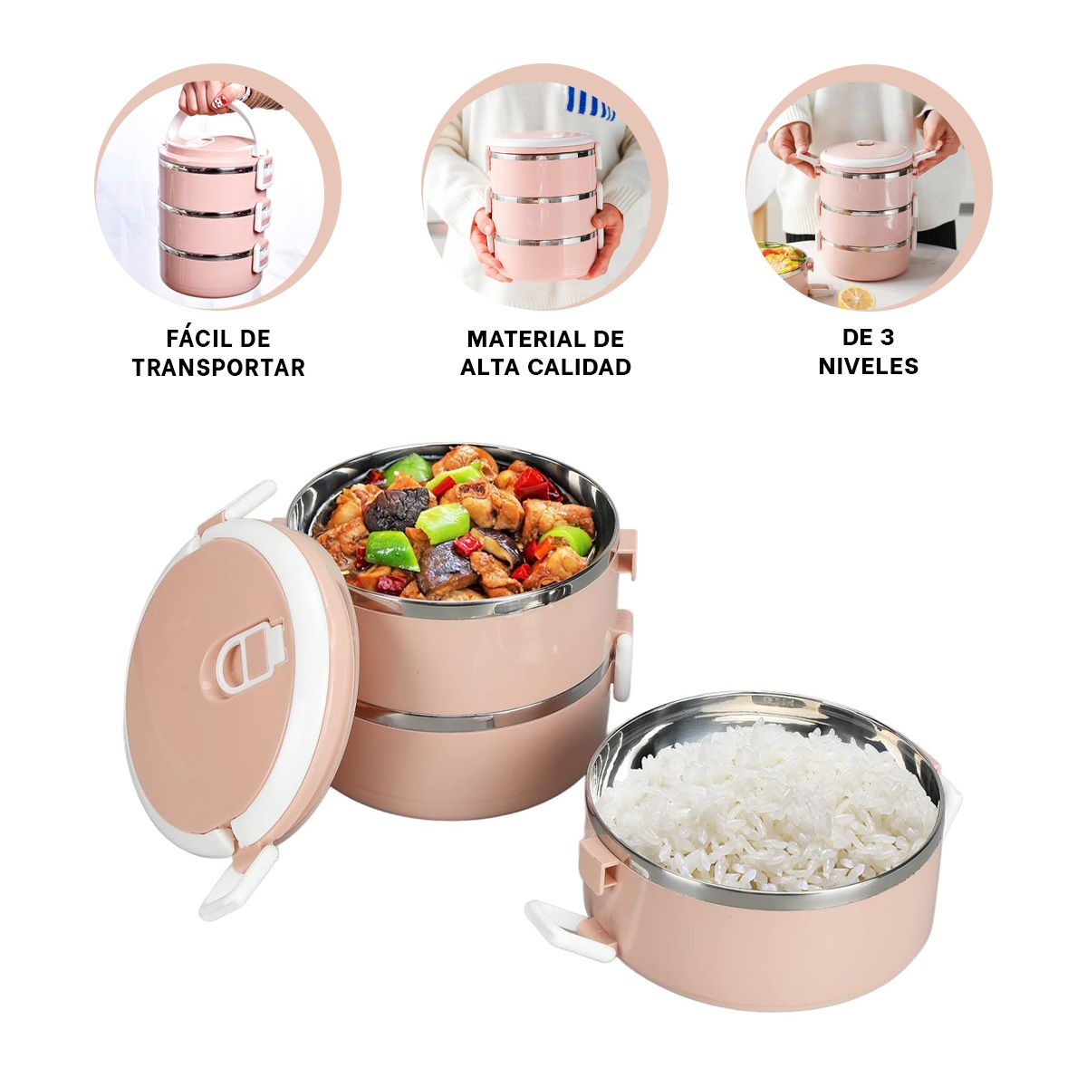 GENERICO - Pack4 Contenedor con 3 Niveles Rosado Y+Banderitas Adhesivas