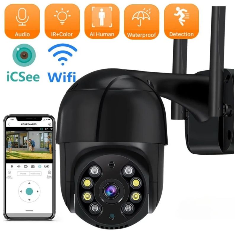 GENERICO - Camara de Seguridad Exterior Pared IP Full HD Visión Nocturna 2MP WiFi