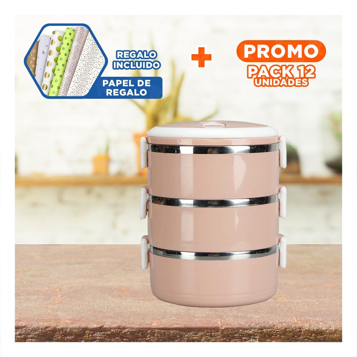 GENERICO - Pack12 Lonchera para Guardar Comida Rosa Y+Papel de Regalo