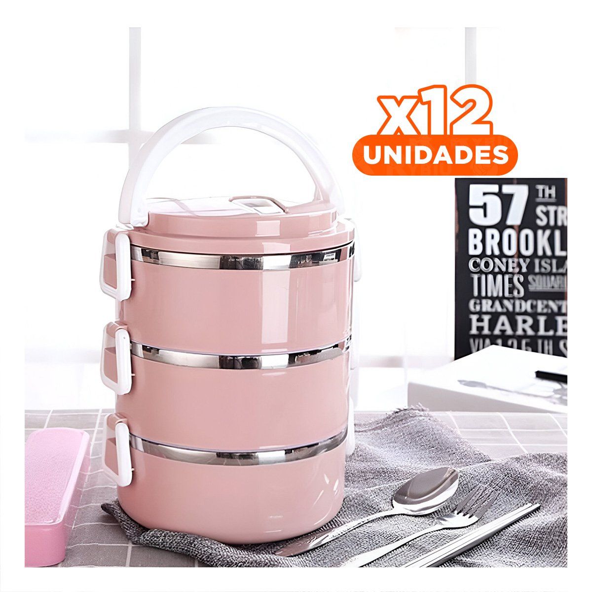 GENERICO - Pack12 Lonchera Termico para Viajes Rosa Y+Regalo Stickers