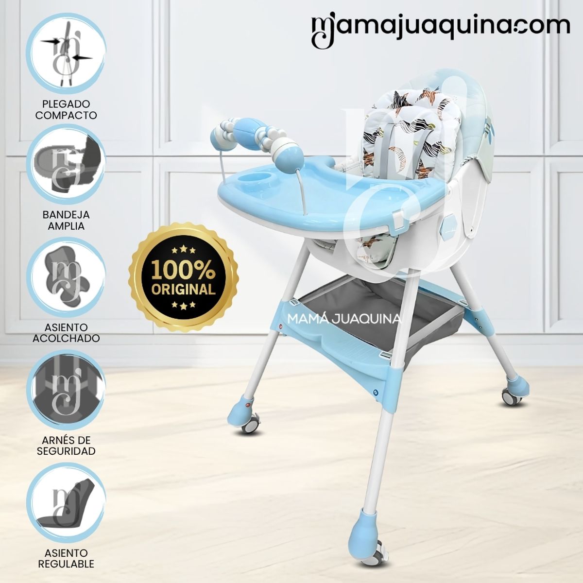 BABY - Silla de Comer «LODGE II» con Ruedas Edición Limitada Light Blue