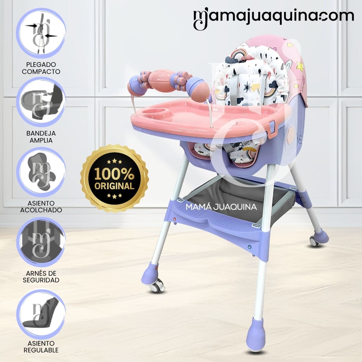 BABY - Silla de Comer «LODGE II» con Ruedas Edición Limitada Purple