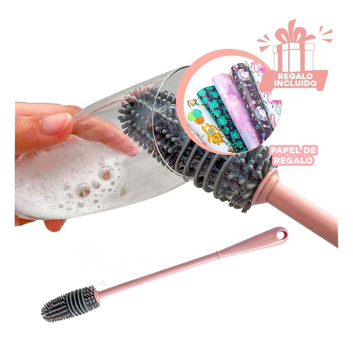 GENERICO - Cepillo Resistente para Vasos Rosado Y+Papel de Regalo