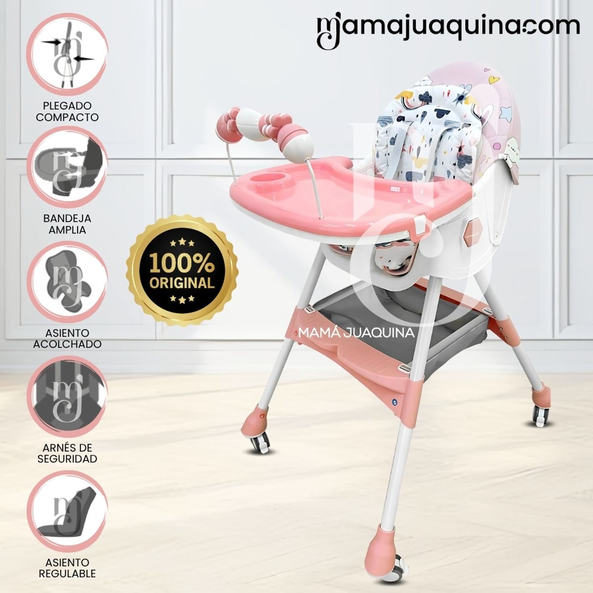 BABY - Silla de Comer «LODGE II» con Ruedas Edición Limitada Pink